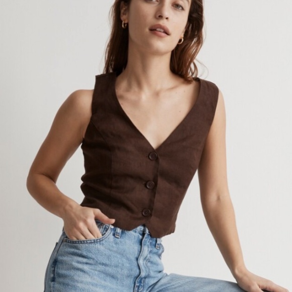 Madewell Brown Linen Vest